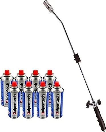 ALPENTECH - Desherbeur thermique piezo Chalumeau gaz + 8 Recharges Desherbant thermique Brule herbes Torche de jardin