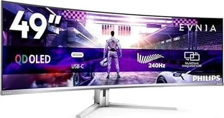 PHILIPS Evnia 49M2C8900 - Moniteur de Jeu incurvé OLED DQHD 49 Pouces, 240 Hertz, 0,03 ms GtG, HDR400, Ambiglow (5120x1440, HDMI 2.1, DisplayPort 1.4, USB-C, Hub USB) Blanc