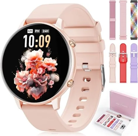Montre Connectée Femme, 1.39'' HD Smartwatch 7 Bracelets et Coffret Cadeau