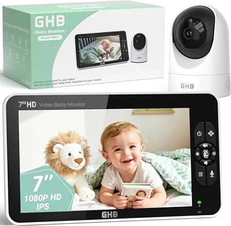 GHB Babyphone Caméra 7" 1080P HD Rotation 350° Mode VOX Autonomie 168H