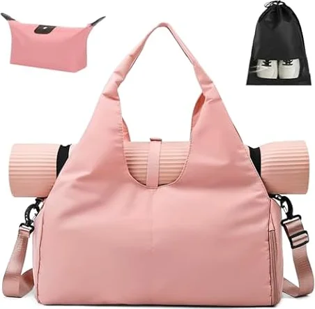 Aucuu Sac de Fitness Sport, Sac de Yoga avec Compartiment Chaussures et Poche Humide, Sacs Yoga, Grand Sacs Tapis Yoga Pilates pour Hommes et Femmes, Rose, (Tapis de Yoga Non Inclus)