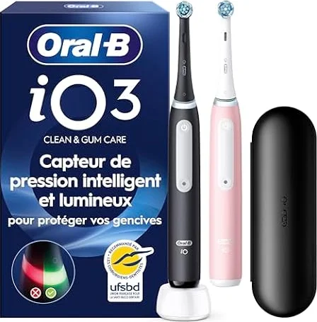 Oral-B Brosses à Dents Electriques iO 3 Duo, 2 Brossettes, Noire et Rose