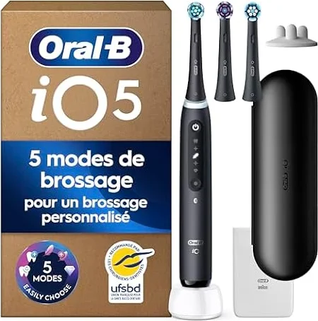 Oral-B Brosse à Dents Electrique iO 5 avec 3 Brossettes de Rechange, Noire