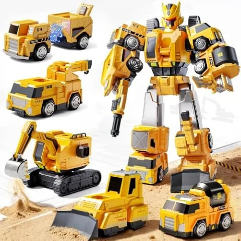 VEEVIFUN Pelleteuse Enfant Camion Jouet Set, Voiture Cars Jouet Garçon 3 4 5 6 7 Ans, Magnétiques Transformables en Robot Enfant, Cadeau Garçon 3-5 4-6 5-7 Ans Anniversaire