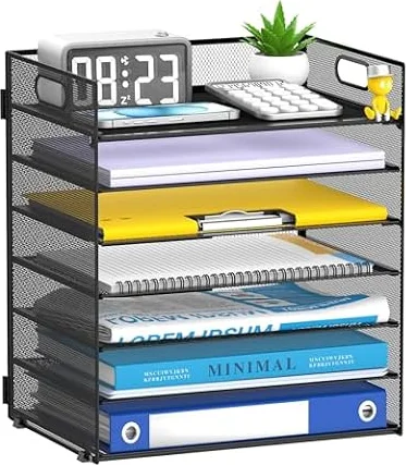 ReePlan Organisateur de Bureau à 7 Niveaux, Porte-Documents en Maille avec Poignées, Idéal pour Bureau, École & Télé-travail (Noir)
