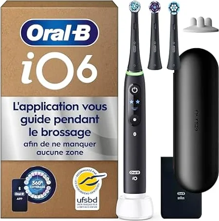 Oral-B Brosse à Dents Electrique iO 6, 3 Brossettes de Rechange, Noire
