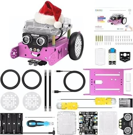 Makeblock mBot Jouet STEM Robot Programmable Robotique de Voiture Compatible avec Programmation Scratch/Arduino, Robot Jeu Éducatif STEM Contrôle par Télécommande et APP pour Enfant 8 Ans+ Rose