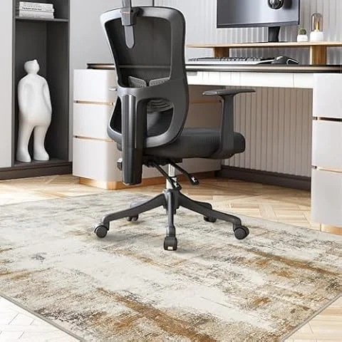 Famibay Tapis Chaise De Bureau AntidéRapant 120x150cm Grand Tapis Bureau Sol Beige Marron Moderne Lavable Carpet pour Chaise De Gaming Sol Fauteuil Parquet ProtèGe Carpet