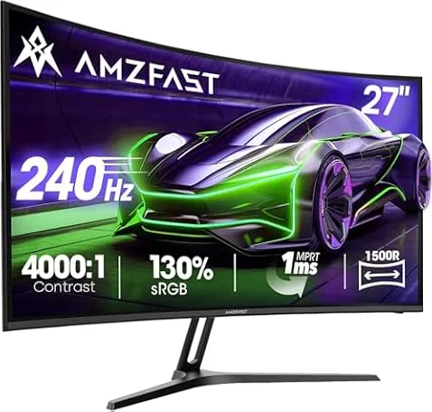 Amzfast Ecran PC Gaming 27 Pouces 240Hz/FHD Moniteur Incurvé 1920x1080, 1ms MPRT, sRGB 130%, Anti-Lumière Bleue, HDR, Adaptive Sync, HDMI 2.0/DP 1.4, VESA 100x100, Eyes-Care,AMZG27C1Pro