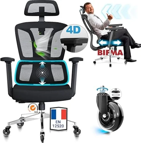 MELOKEA Fauteuil de Bureau Ergonomique, Chaise Bureau, Télétravail & Gaming