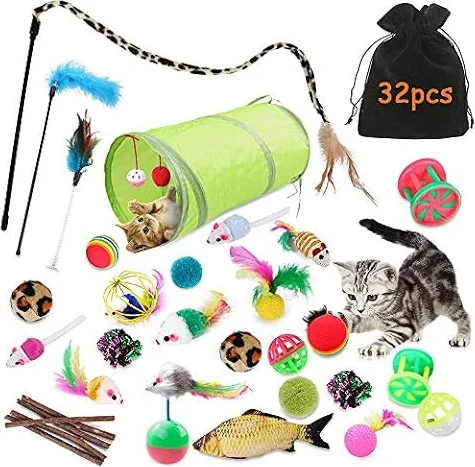 TOPSEAS Kit Jouet Chats Animaux Domestiques Toys pour Chaton Minou,Jouet De Boule De Chat Tunnel Jeu 32 pièces