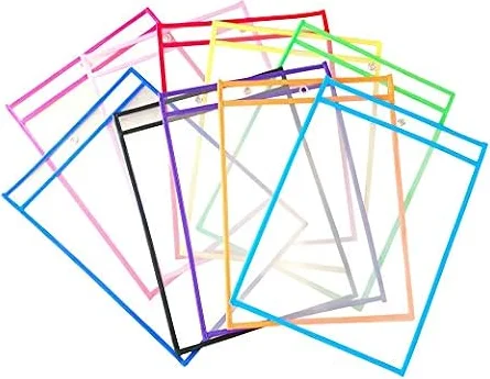XLKJ 10 Pièces Pochettes Effaçables À Sec Réutilisables en Plastique pour Fournitures de Bureau et D'enseignement