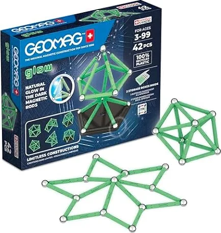 Geomag Glow 42 Pièces Jeu de Construction magnétique pour Enfants, Cadeau pour garçons et Filles de 5 6 7 8 9 10 11 12 13 Ans, constructions magnétiques, Jeux pour Enfants