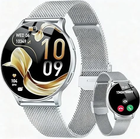 Montre Connectée Femme, 1.32" AMOLED Smartwatch avec Appel Bluetooth