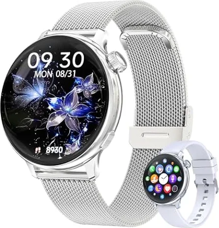 Montre Connectée Femme avec Appel Bluetooth,1.27 " HD Smartwatch IP68 with 120+ Sports, Female Function/SpO2/Sommeil/Fréquence /Cardiaque/Podometre/Calories,Fitness Tracker pour Android iOS (Argent)