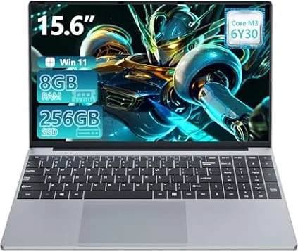 Ordinateur Portable 15,6" PC Portable Core M3 6Y30 Processor, 8Go RAM DDR3 256Go SSD, Laptop FHD IPS fin Avec Win 11 et Office 365, pavé Numérique, Ouverture et Fermeture à 180°, Wi-Fi 5 BT 4.2