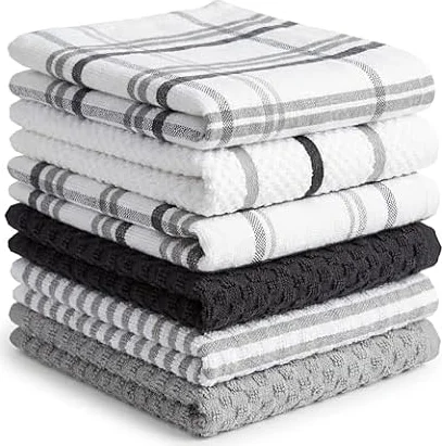 BOSKIMO Torchon Cuisine Coton, Microfibre et Éponge, Lot de 6 Torchons Vaisselle Absorbants à Séchage Rapide, sans Peluches, Essuie Main Cuisine 65x45 et 60x40 cm (Gris Argent)