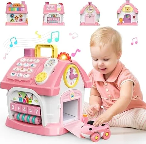 Jouets pour Filles 1 2 Ans, Jouet bébé 1 an, Jouets Montessori pour bébé 12-18 Mois, Maison multifonctionnelle 6 en 1 avec Musique, Horloge, lumière et téléphone–Cadeau d’Anniversaire Enfant 1 2 Ans