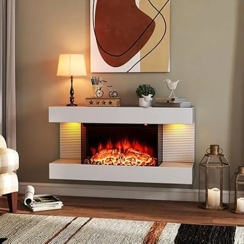 RELAX4LIFE Cheminée Électrique Murale 750W/1500W avec Effet Flamme LED