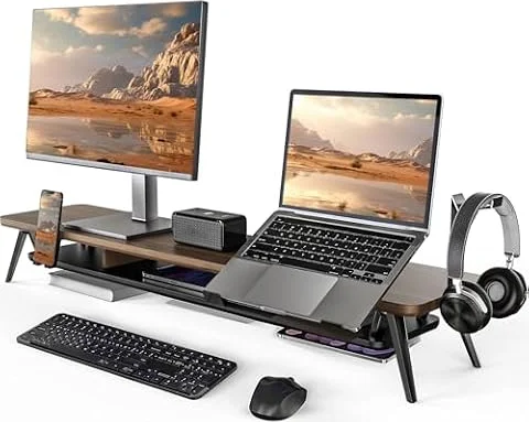 Fenge Support Ecran PC 108cm, Pour Ordinateur Moniteur TV, Marron