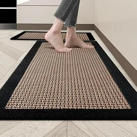 Cheerx Tapis Cuisine Devant Evier Lavable 50x120cm, Tapis Couloir, Noir
