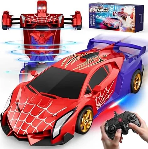 Voiture Télécommandée Transform, Yeux Clignotants & Lumières Sous Châssis, RC 2,4 GHz & Robot Rotation 360° Jouet Garçon 3 4 5 6 7 8 9 Ans Jeux Exterieur Enfant 3-12 Ans Cadeau de Pâques Anniversaire