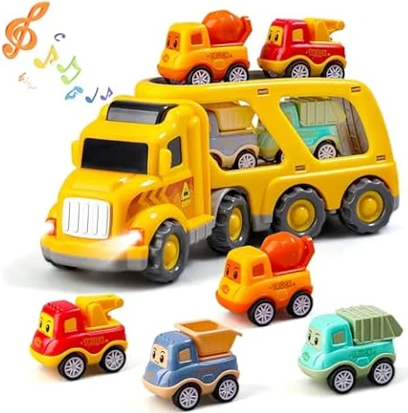 Jouet Camion de Transport à Friction et 4 Petites Voitures pour Enfants