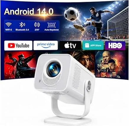 Videoprojecteur Portable 4K Supporté 【Android 14 & App Intégrée】 TOPTRO Mini Projecteur 1080P, Auto Keystone, Rotation 270°, WiFi6 Bluetooth 5.4 Bidirectionnel, Retroprojecteur Courte Focale Zoom