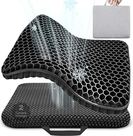 Vmingo Coussins de Chaise,Coussin de Gel Respirant, Coussin Anti Escarres, Soulage la Pression sur Le Orthopédique avec Housse Antidérapant pour Voiture/Bureau/Maison/Fauteuil Roulant (Noir)