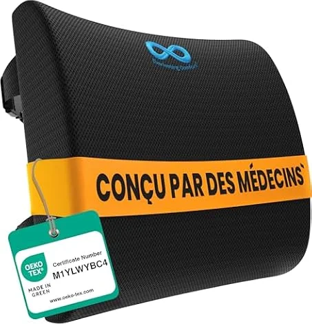 Everlasting Comfort Coussin Lombaire en Mousse à Mémoire de Forme pour Chaise de Bureau & Siège Auto – Support Dorsal Ergonomique, Soulage Le Bas du Dos et Améliore la Posture au Quotidien