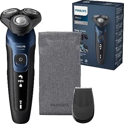 Philips Rasoir Series 5000 - rasoir électrique pour homme Wet & Dry bleu métallisé, avec tondeuse de précision et pochette souple de voyage (modèle S5465/18)