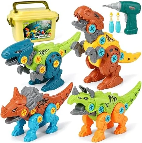 Dreamon Dinosaure Jouet Enfant Garcon 3 4 5 7 8 Ans avec Boîte de Rangement Perceuse Électrique DIY Construction Puzzle Jouet Cadeau pour Garçons Filles