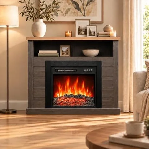 HOMAVO Cheminée Électrique avec Manteau, 900/1800 W, Grise