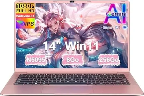 Ordinateur Portable 14 Pouces Celeron N5095 (jusqu'à 2,9 GHz) 8Go DDR4 Win11 256Go SSD Extension 1To 5G WiFi HDMl FHD PC Portable avec Souris sans Fil qwerty Clavier AZERTY Membrane du Clavier - Or-12