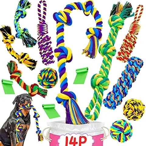 SHARLOVY Lot de 14 Jouets à mâcher pour Chiens de Grande Taille - Résistants et indestructibles - pour mastiquer agressivement - Jouets à mâcher durables pour Chiots… (14P)