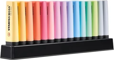 STABILO BOSS ORIGINAL Pastel - Surligneur - Set de bureau x 15 surligneurs Pastel