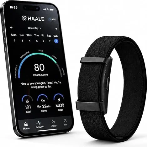HAALE Smart Band Bracelet Connecté Santé & Fitness, Suivi du Sommeil, Fréquence Cardiaque & HRV, Oxygène Sanguin, Température Cutanée, Stress & Récupération, Étanche, Compatible iOS & Android
