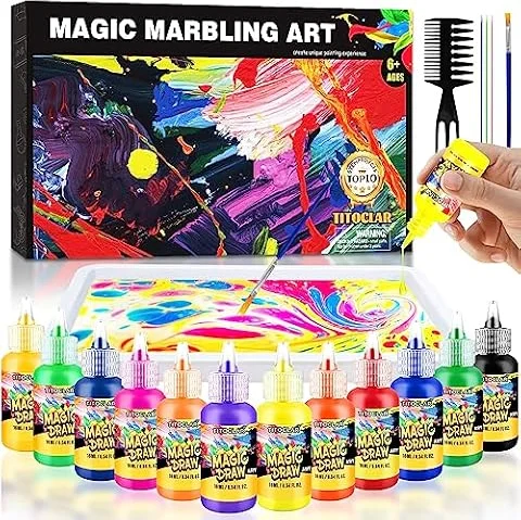 Kit de peinture marbrée à l'eau, arts et travaux manuels pour enfants, cadeaux d'anniversaire pour filles et garçons de 3 ans et plus, jouets pour enfants de 8 à 13 ans, 5 à 7 ans, 3 à 6 ans,